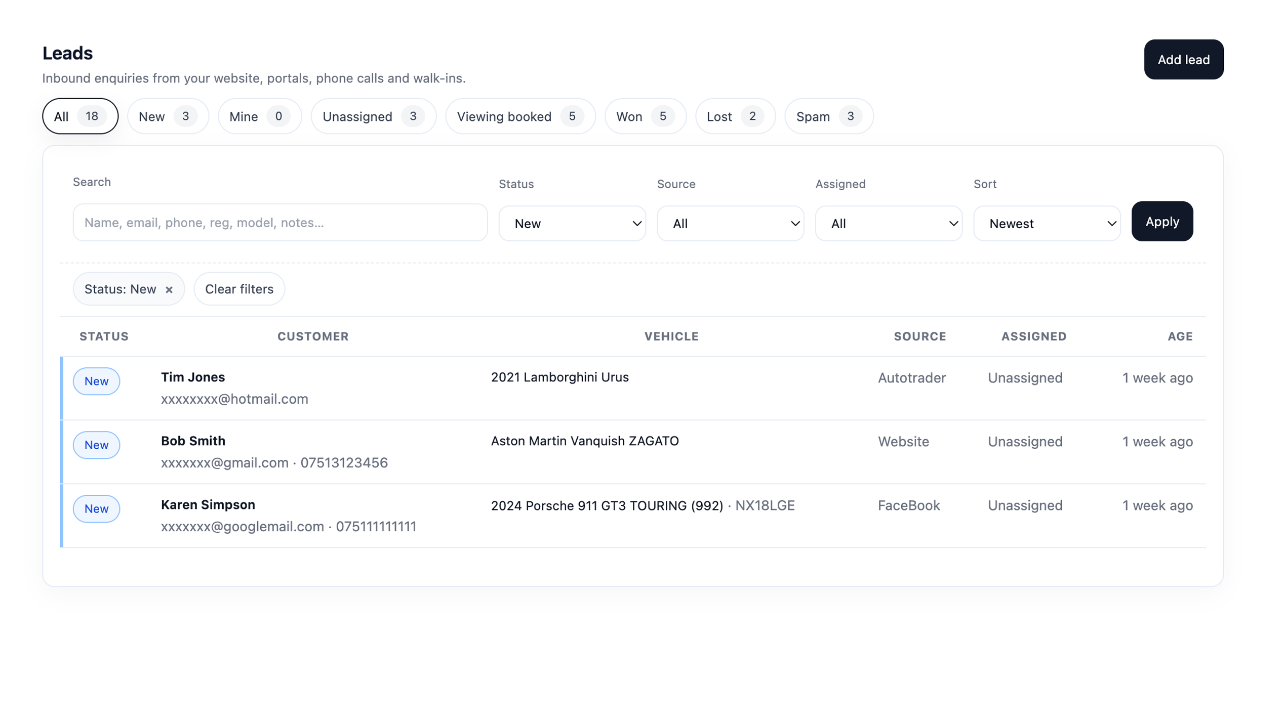DealerStack unified enquiry inbox