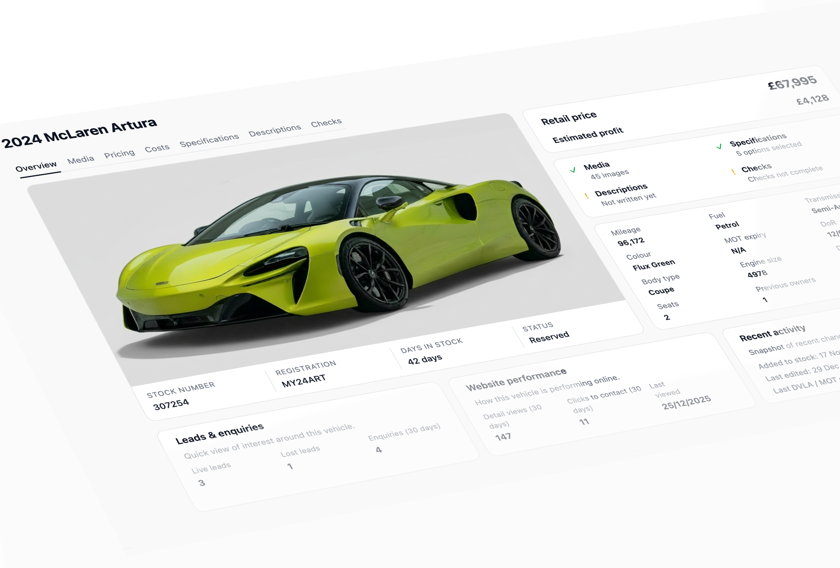 DealerStack vehicle overview interface