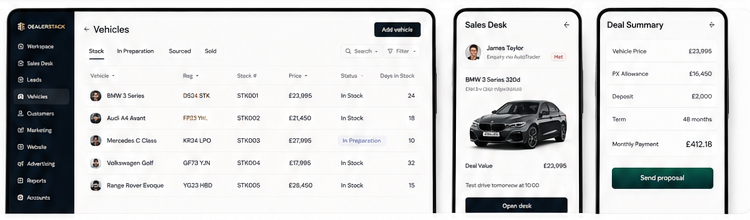 DealerStack product interface across desktop and mobile